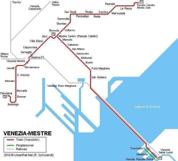 Mapa das estações de eléctrico de Veneza