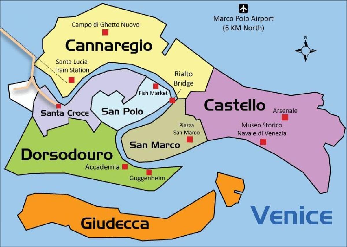 Mapa dos bairros de Veneza